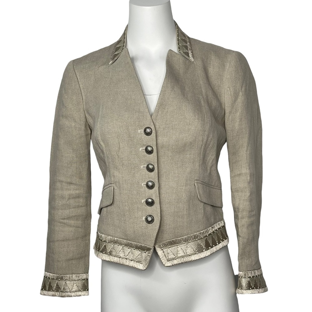 ETRO Linen Embroidered Military Style Jacket Crop 42 EU